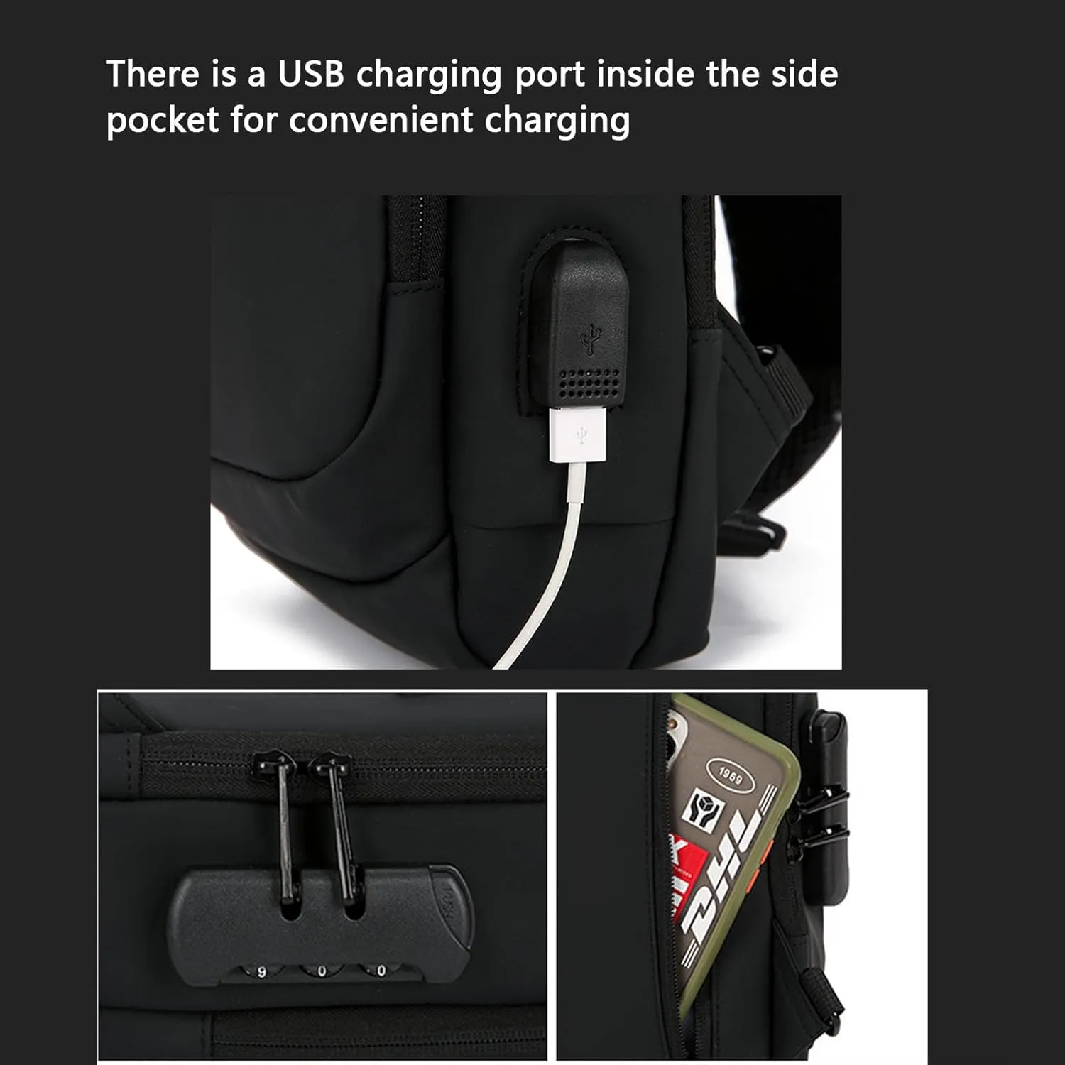 New Carbon Fiber Streamline Anti-Theft Sling Bag, Waterproof USB Charging Sport Sling Shoulder Backpack Crossbody Bag (Black,one size)