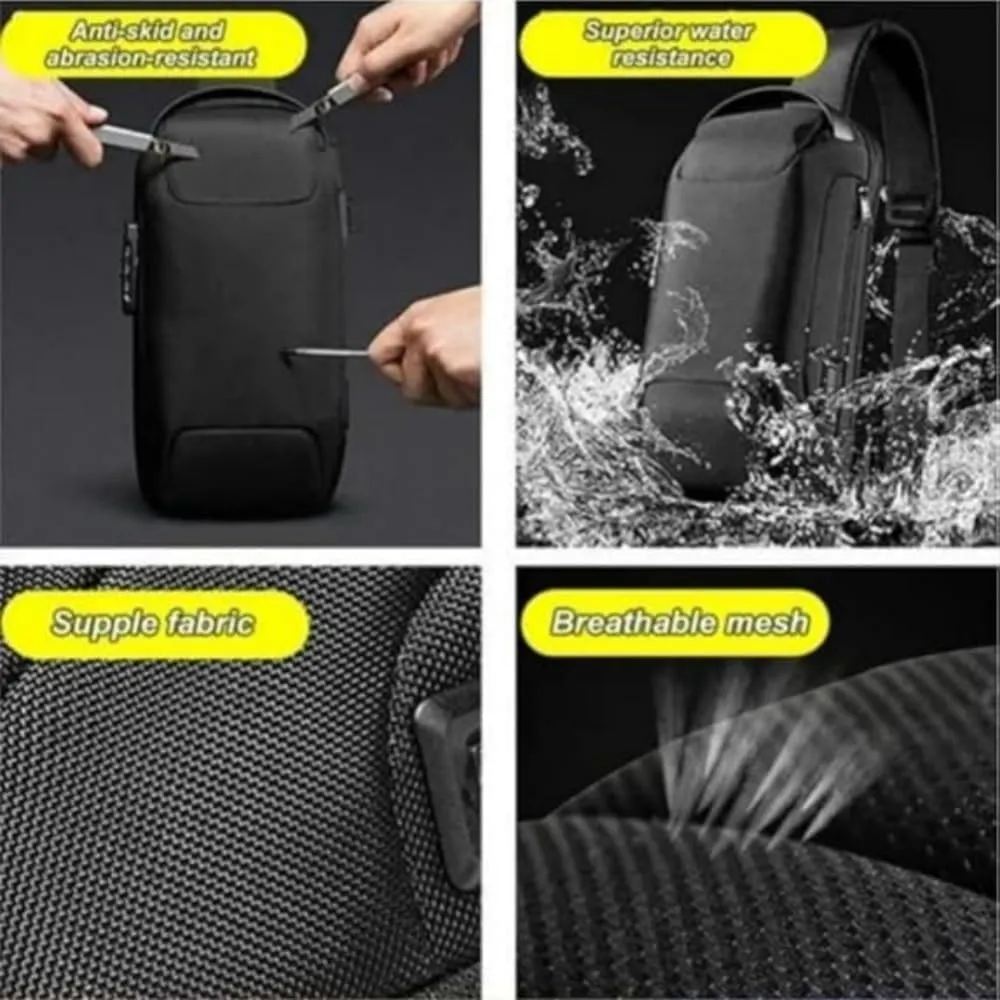 New Carbon Fiber Streamline Anti-Theft Sling Bag,USB charging port Sport Waterproof Shoulder Bag, for Travel Gym Sports (Black)