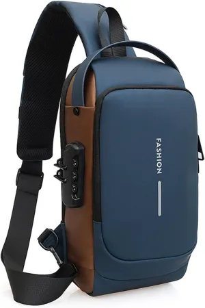 New Carbon Fiber Streamline Anti-Theft Sling Bag,USB Waterproof 2025 Sport Sling Anti Theft Shoulder Backpack(Blue)