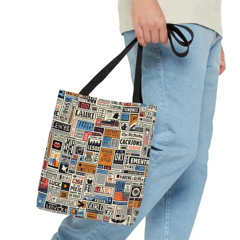News Clippings Pattern Aop Tote Bag for Style
