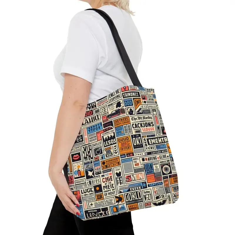 News Clippings Pattern Aop Tote Bag for Style