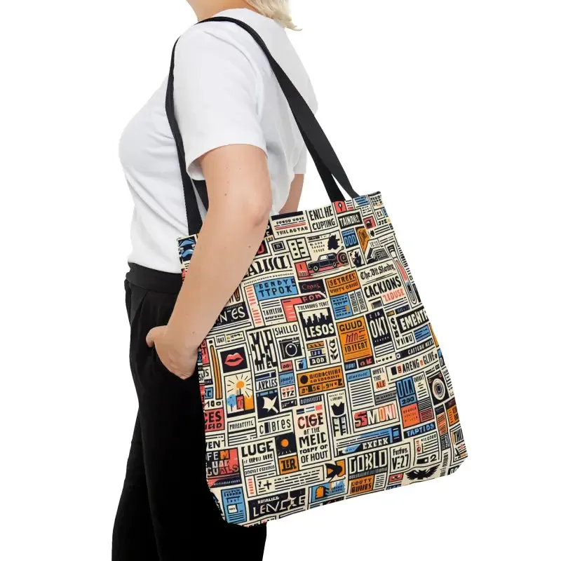 News Clippings Pattern Aop Tote Bag for Style