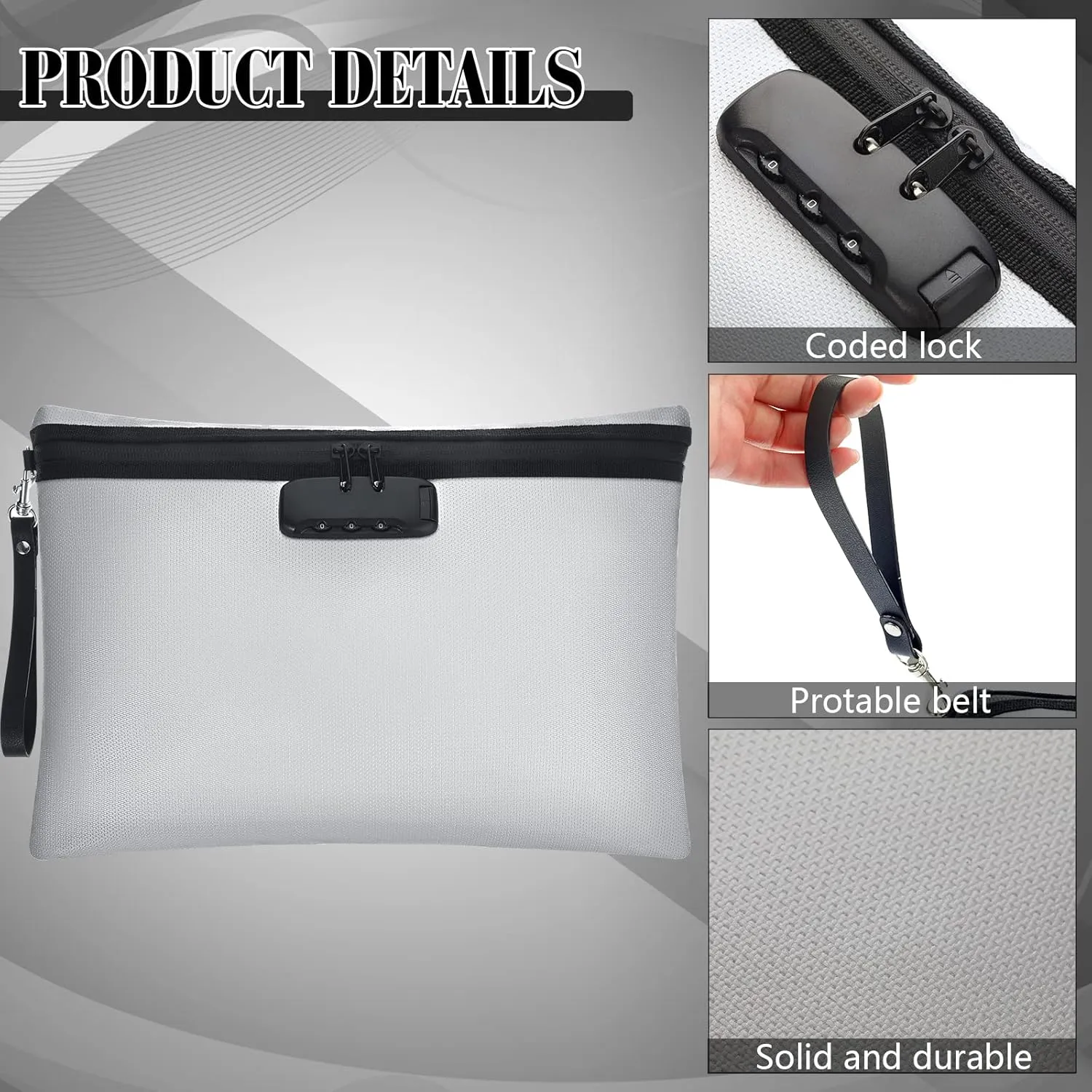 Nezyo Fireproof Safe Money Document Bag with Lock 2 Pcs Notary Journal Waterproof Bag with Zipper for A4 Storage Pouch File Passport Tablet, 14 x 10 Inch and 6.7 x 10 Inch(Grey)