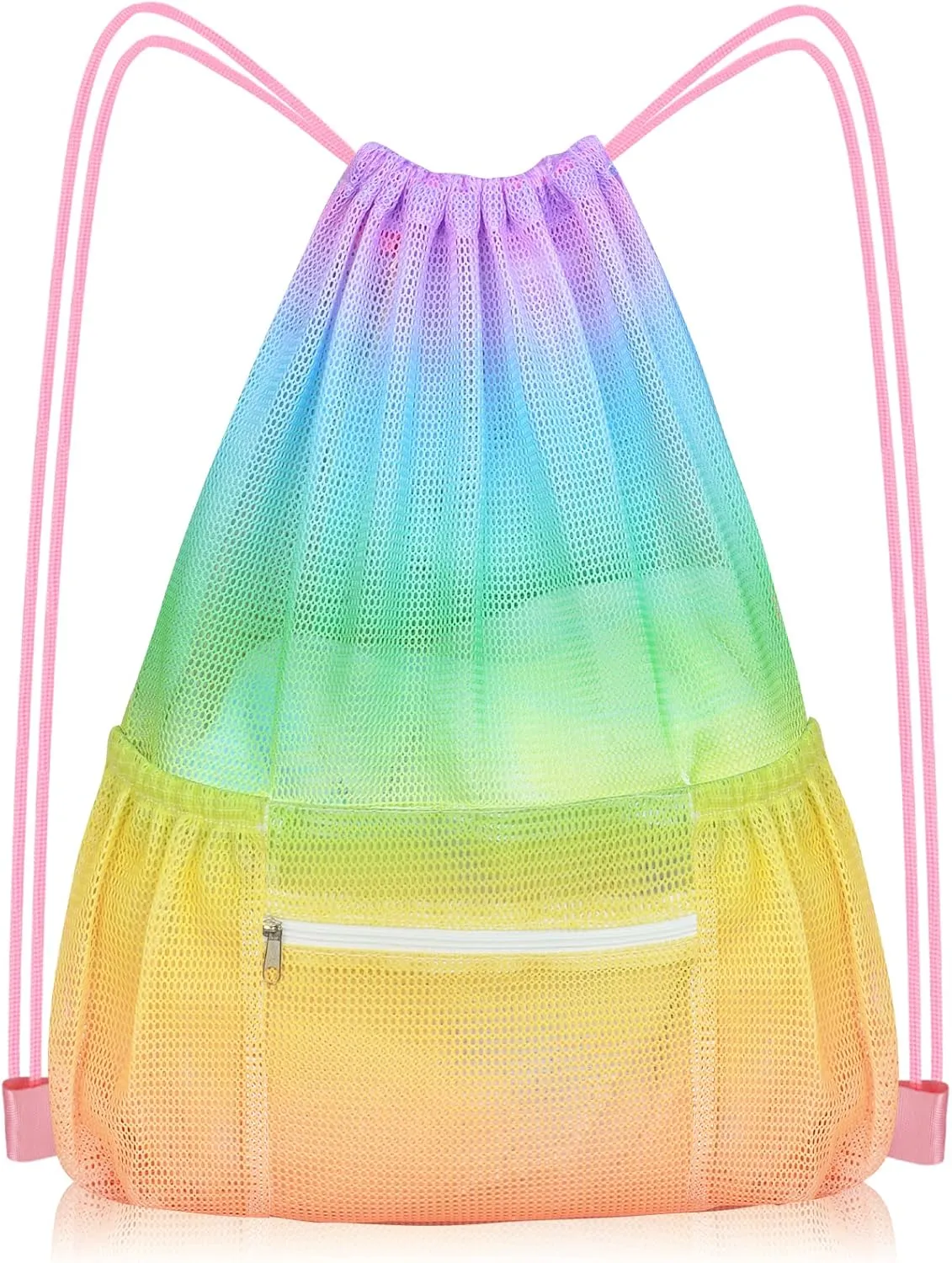 Nidoul Mesh Drawstring Bag with Zipper Pocket, Beach Bag for Swimming Gear Backpack Gym Storage Bag for Adult