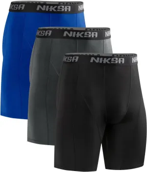 Niksa 3 Pack Compression Shorts Men, Spandex Athletic Workout Running Shorts Performance Sport Baselayer Underwear