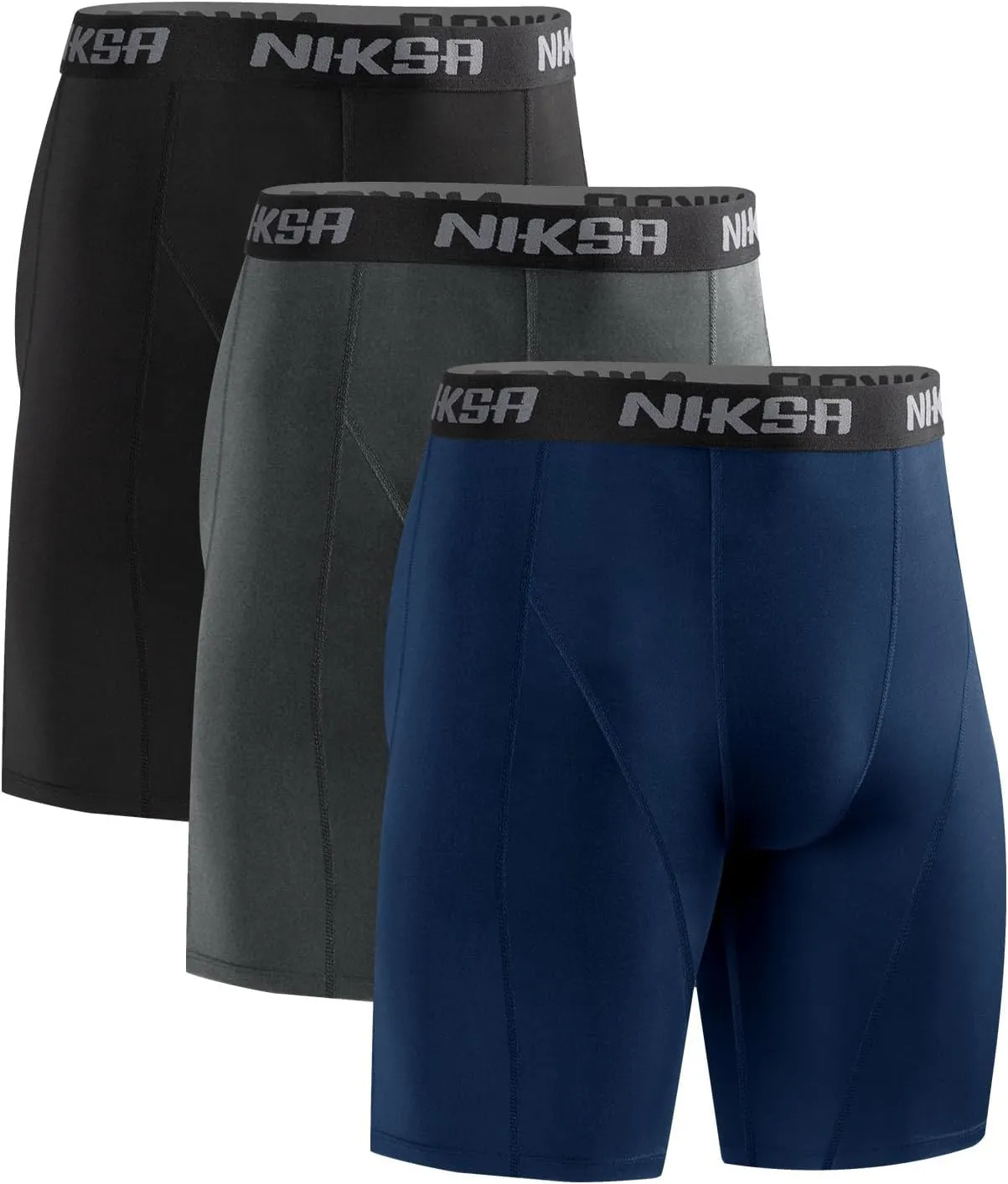 Niksa 3 Pack Compression Shorts Men, Spandex Athletic Workout Running Shorts Performance Sport Baselayer Underwear
