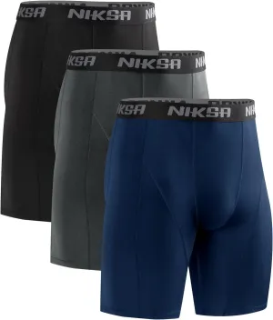 Niksa 3 Pack Compression Shorts Men, Spandex Athletic Workout Running Shorts Performance Sport Baselayer Underwear