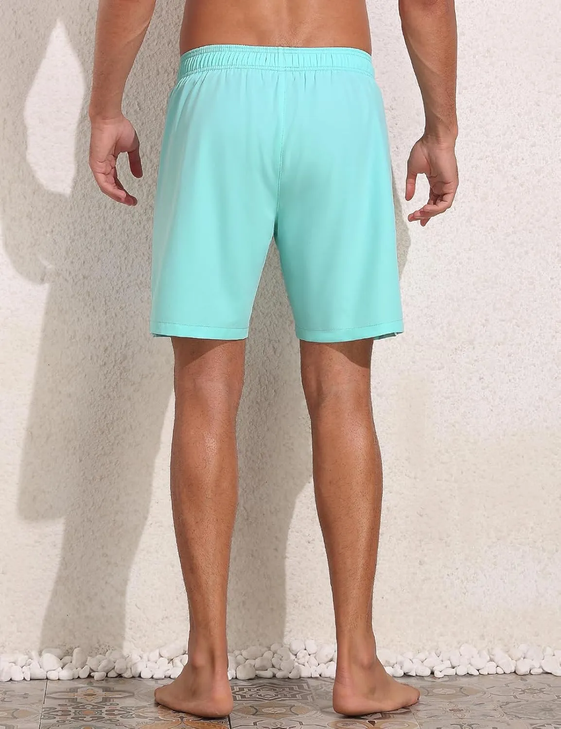 Nonwe Mens Swimming Trunks with Compression Liner 2 in 1 Stretchy Board Shorts with Zipper Pockets