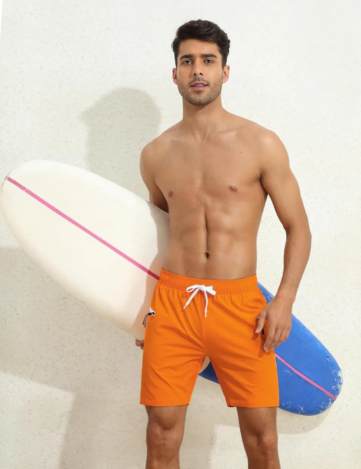 Nonwe Mens Swimming Trunks with Compression Liner 2 in 1 Stretchy Board Shorts with Zipper Pockets