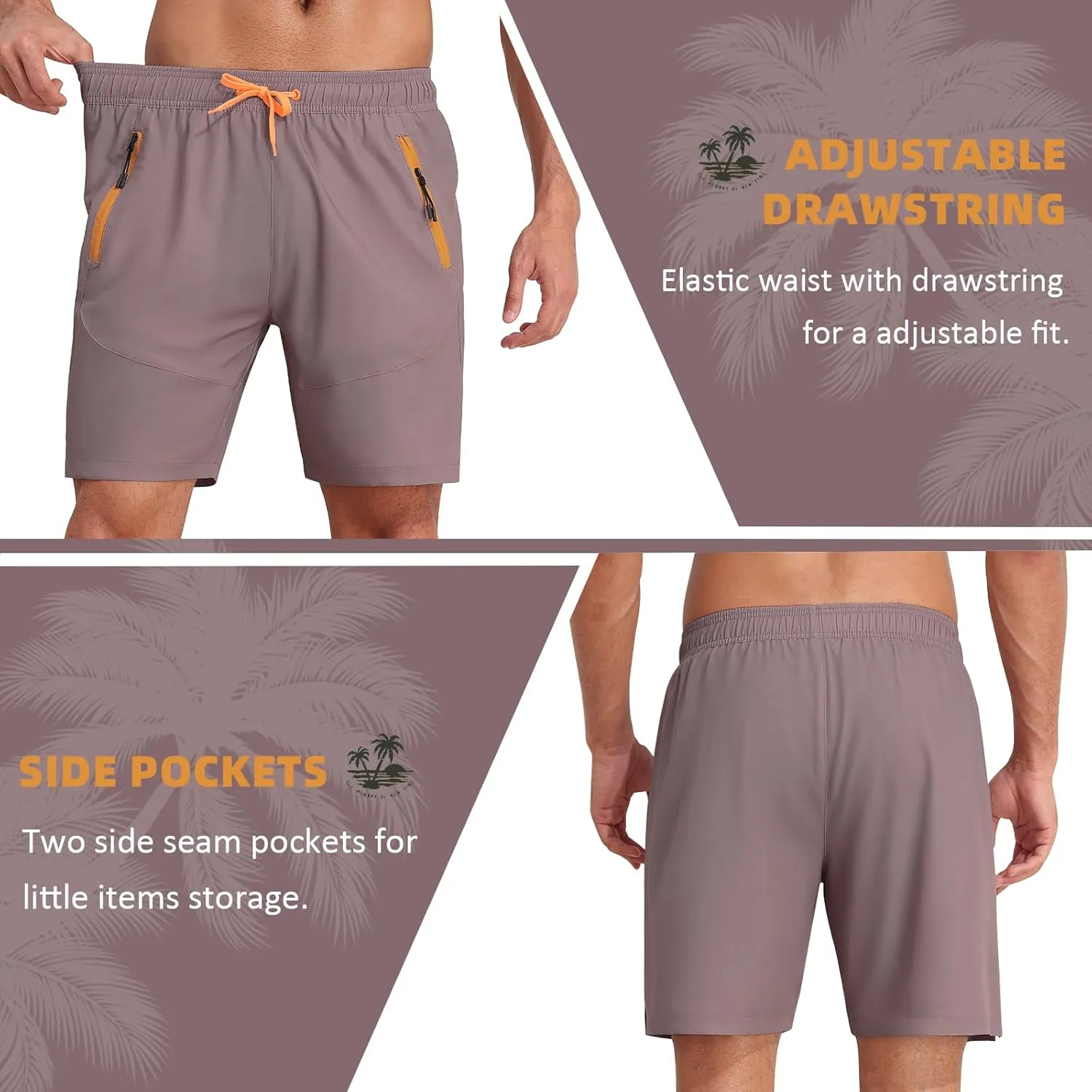 Nonwe Mens Swimming Trunks with Compression Liner 2 in 1 Stretchy Board Shorts with Zipper Pockets