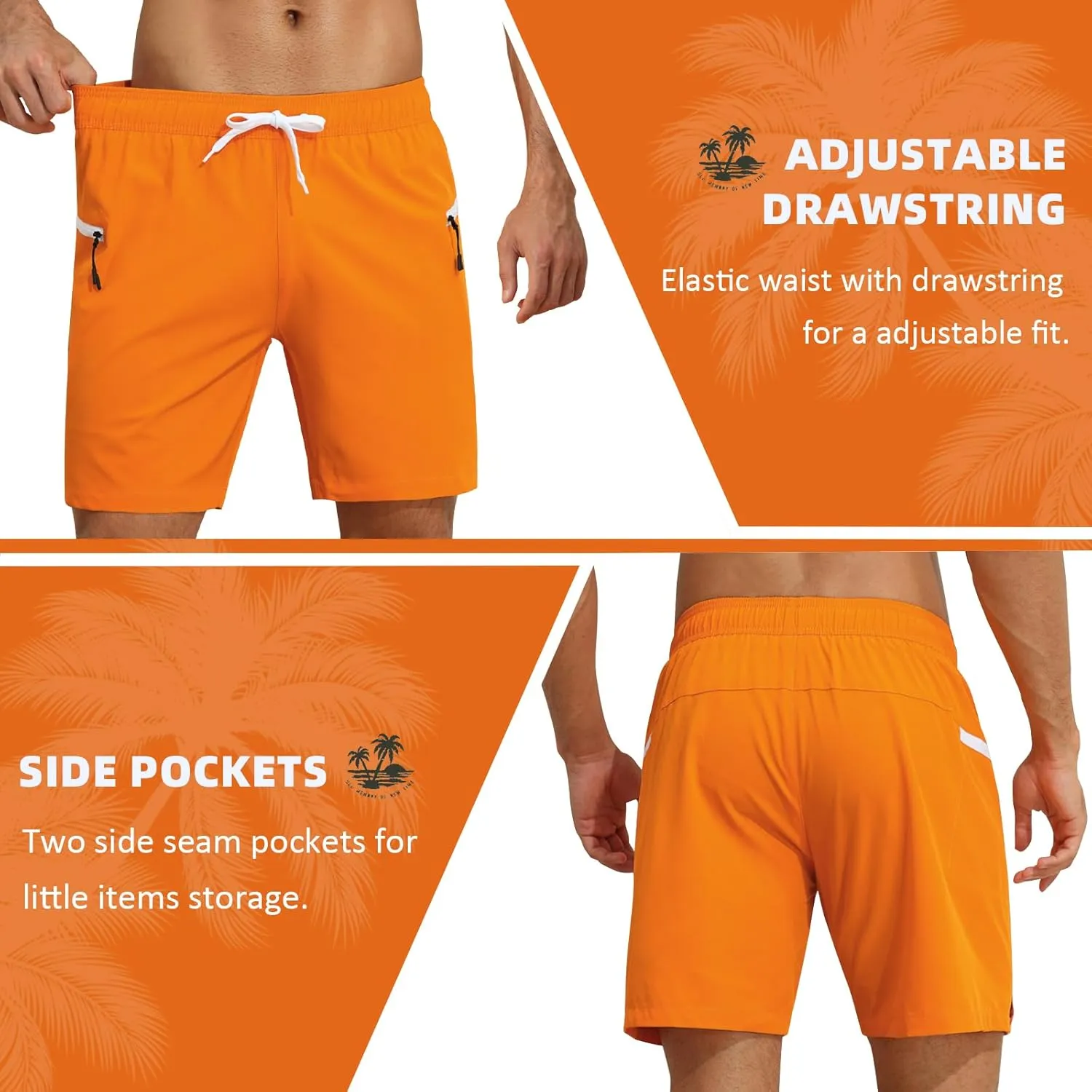 Nonwe Mens Swimming Trunks with Compression Liner 2 in 1 Stretchy Board Shorts with Zipper Pockets