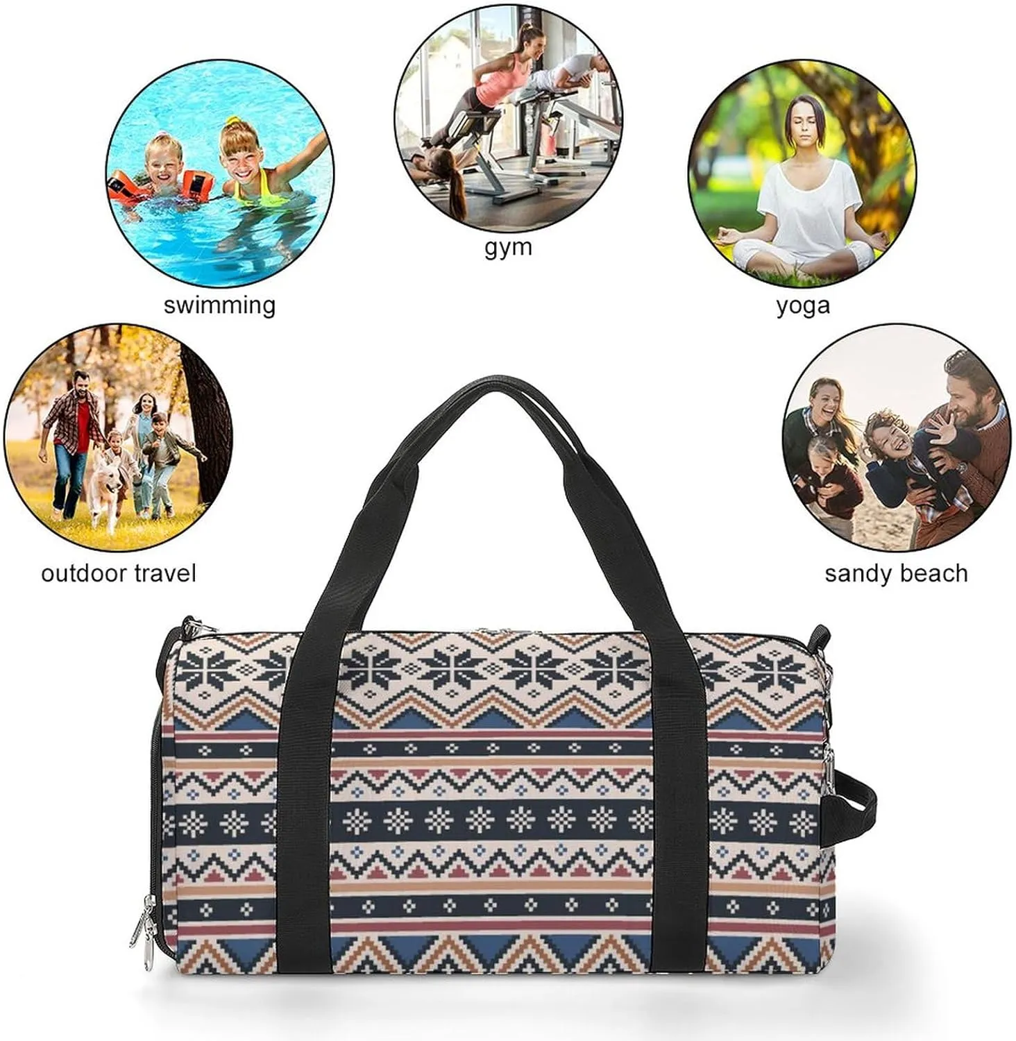 Nordic Pattern Sports Tote Gym Bag for Women Men, Overnight Bag with Shoe Compartment Water Resistant