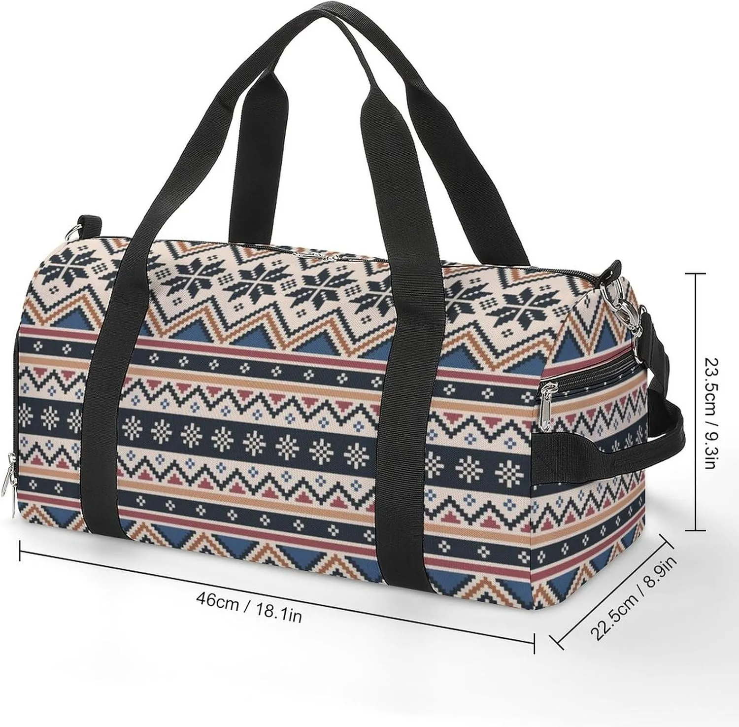 Nordic Pattern Sports Tote Gym Bag for Women Men, Overnight Bag with Shoe Compartment Water Resistant