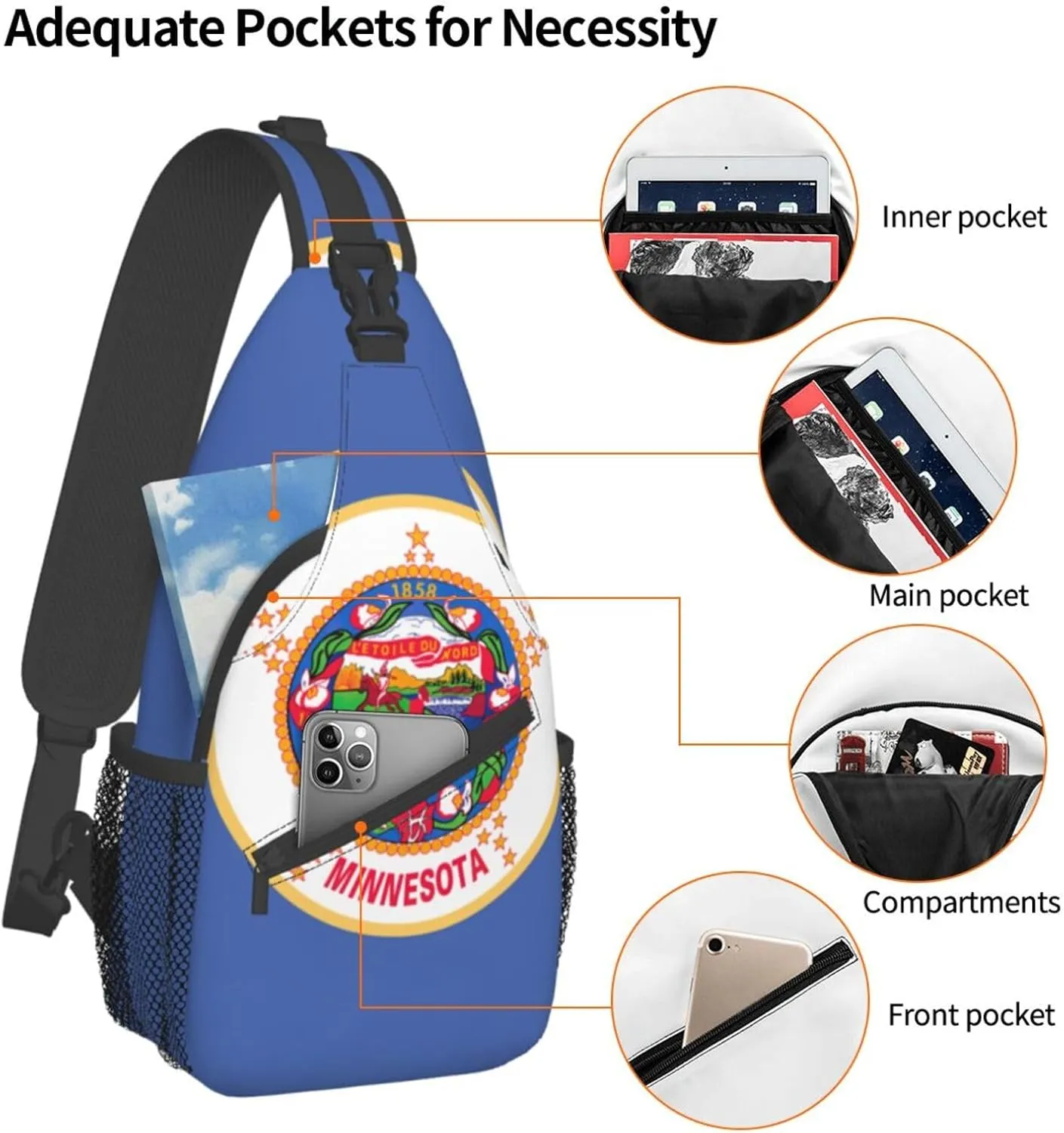 North Carolina State Flag Print Small Backpack Sling Bag For Women Men, Chest Bag Daypack Crossbody For Travel Sport