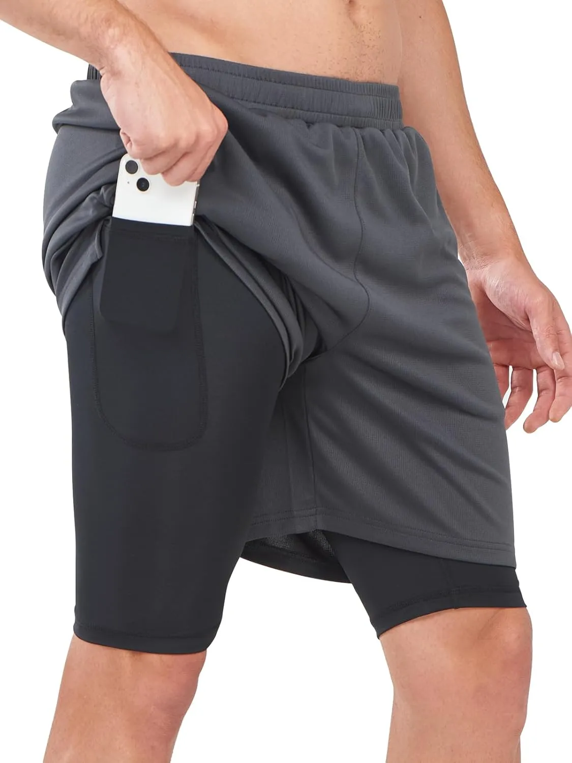 NORTHYARD Men's 2 in 1 Running Shorts Workout Gym Athletic Shorts with Liner Active Training Shorts with Zipper Pockets
