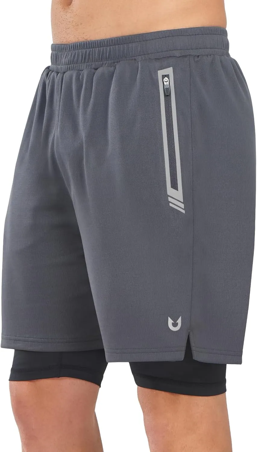 NORTHYARD Men's 2 in 1 Running Shorts Workout Gym Athletic Shorts with Liner Active Training Shorts with Zipper Pockets