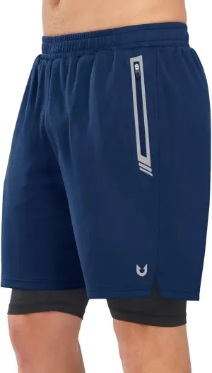 NORTHYARD Men's 2 in 1 Running Shorts Workout Gym Athletic Shorts with Liner Active Training Shorts with Zipper Pockets