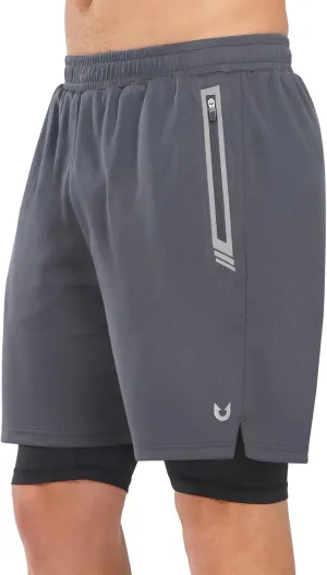 NORTHYARD Men's 2 in 1 Running Shorts Workout Gym Athletic Shorts with Liner Active Training Shorts with Zipper Pockets