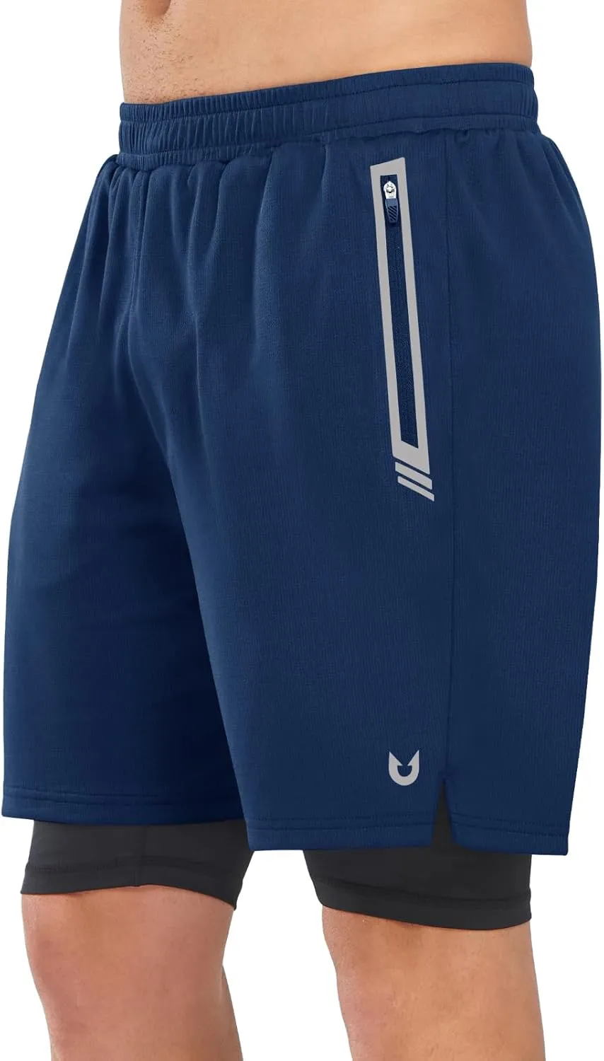 NORTHYARD Men's 2 in 1 Running Shorts Workout Gym Athletic Shorts with Liner Active Training Shorts with Zipper Pockets