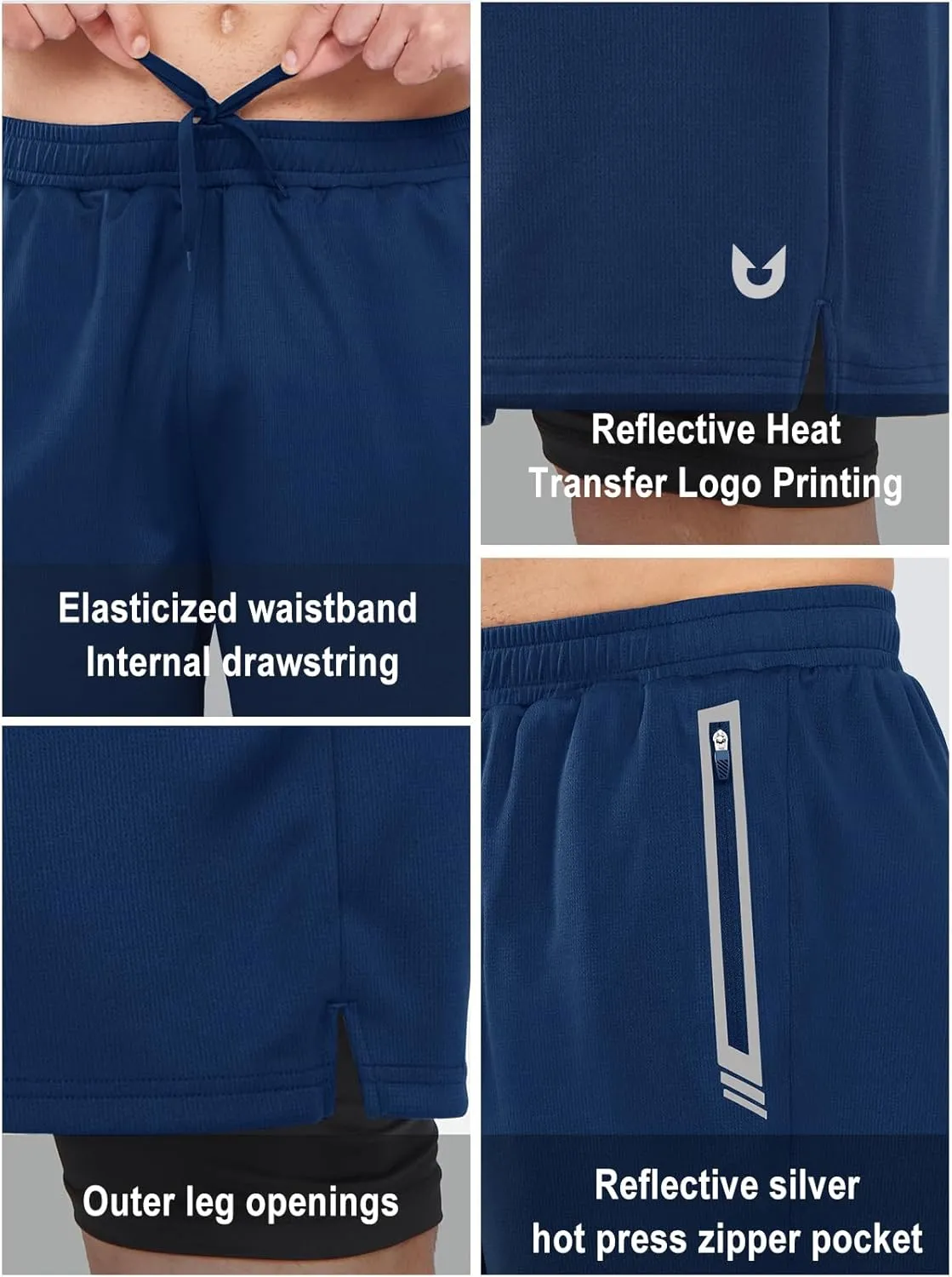 NORTHYARD Men's 2 in 1 Running Shorts Workout Gym Athletic Shorts with Liner Active Training Shorts with Zipper Pockets