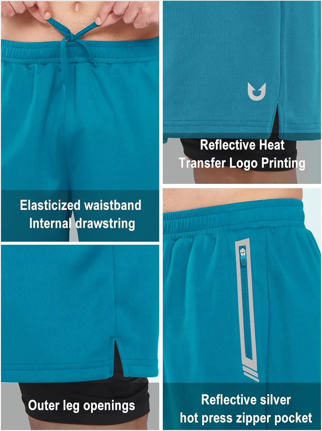 NORTHYARD Men's 2 in 1 Running Shorts Workout Gym Athletic Shorts with Liner Active Training Shorts with Zipper Pockets