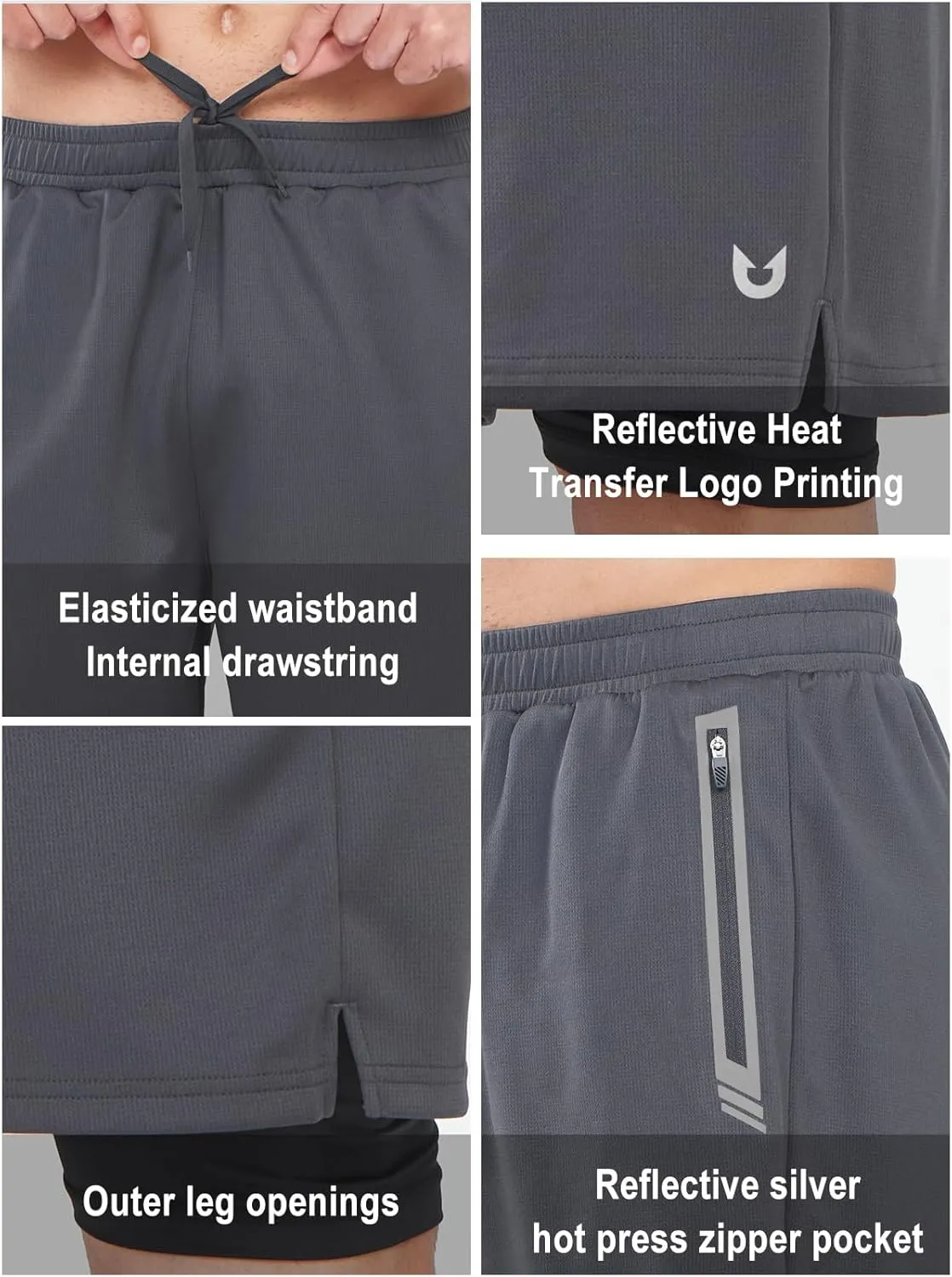 NORTHYARD Men's 2 in 1 Running Shorts Workout Gym Athletic Shorts with Liner Active Training Shorts with Zipper Pockets
