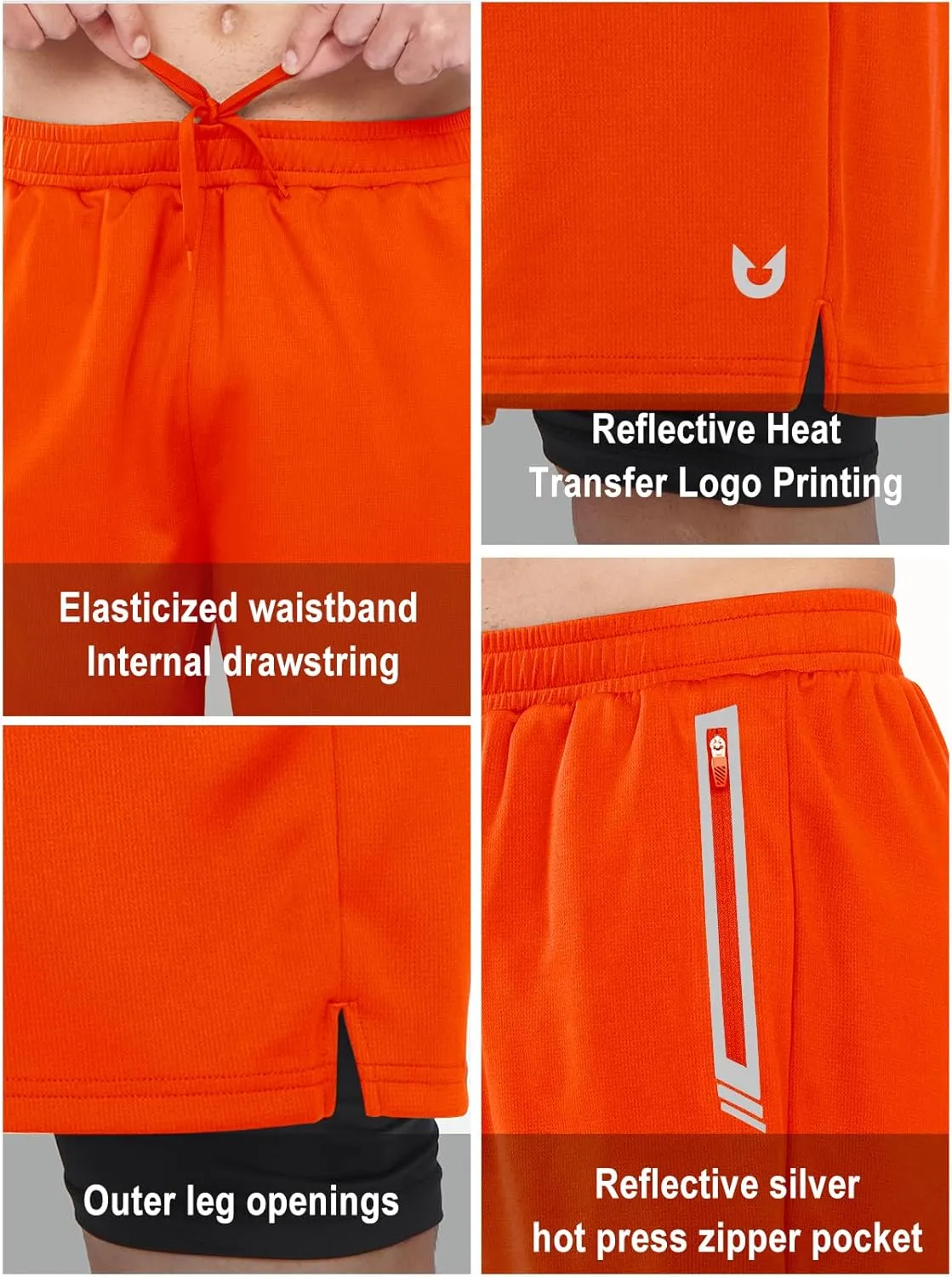 NORTHYARD Men's 2 in 1 Running Shorts Workout Gym Athletic Shorts with Liner Active Training Shorts with Zipper Pockets