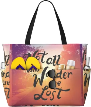 Not All Who Wander Are Lost Large Beach Tote Bag for Women Extra Large Capacity Waterproof Sandproof Pool Bag Suitable for Gym Swimming Pool Travel Groceries