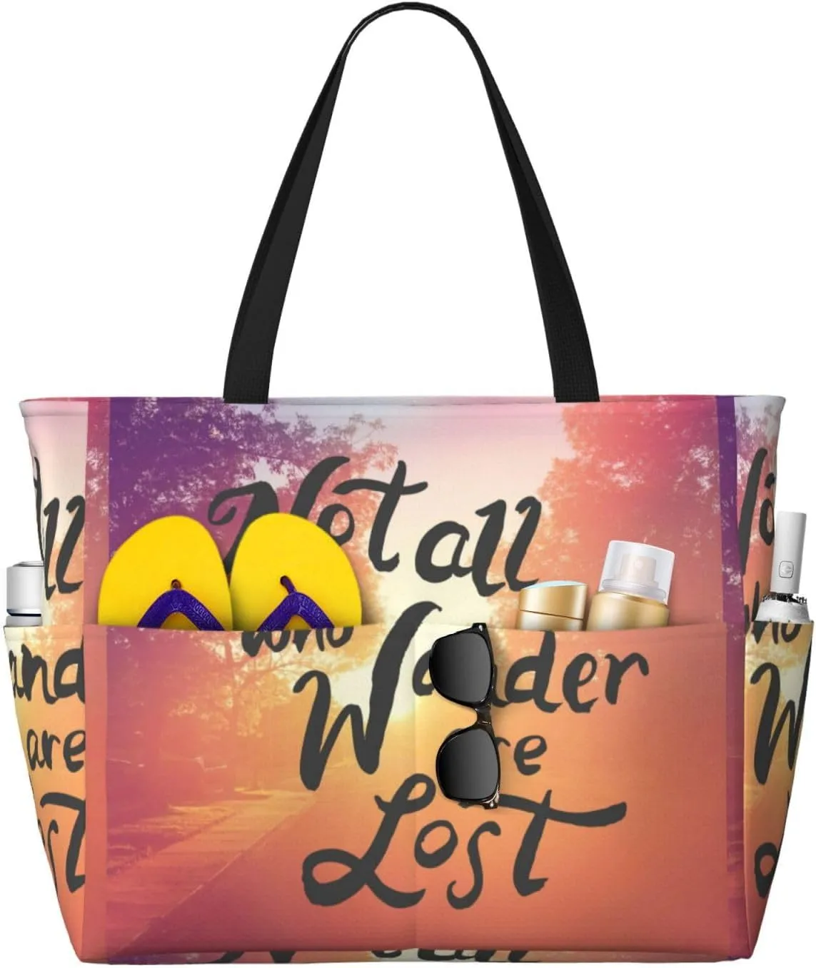 Not All Who Wander Are Lost Large Beach Tote Bag for Women Extra Large Capacity Waterproof Sandproof Pool Bag Suitable for Gym Swimming Pool Travel Groceries