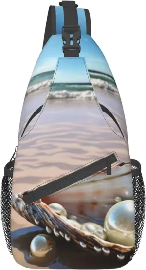 Ocean Beach Mussel Pearl Sling Bag Crossbody Shoulder Backpack Casual Chest Bag Sport Travel Hiking Daypack For Women Men