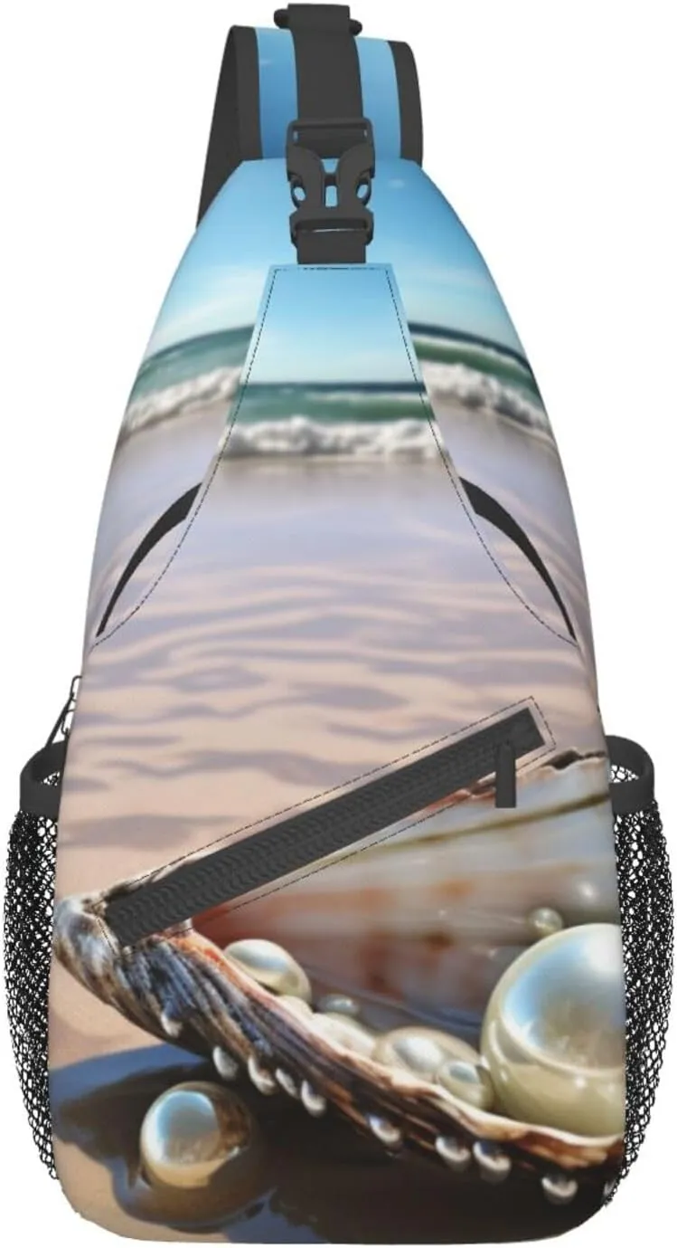Ocean Beach Mussel Pearl Sling Bag Crossbody Shoulder Backpack Casual Chest Bag Sport Travel Hiking Daypack For Women Men