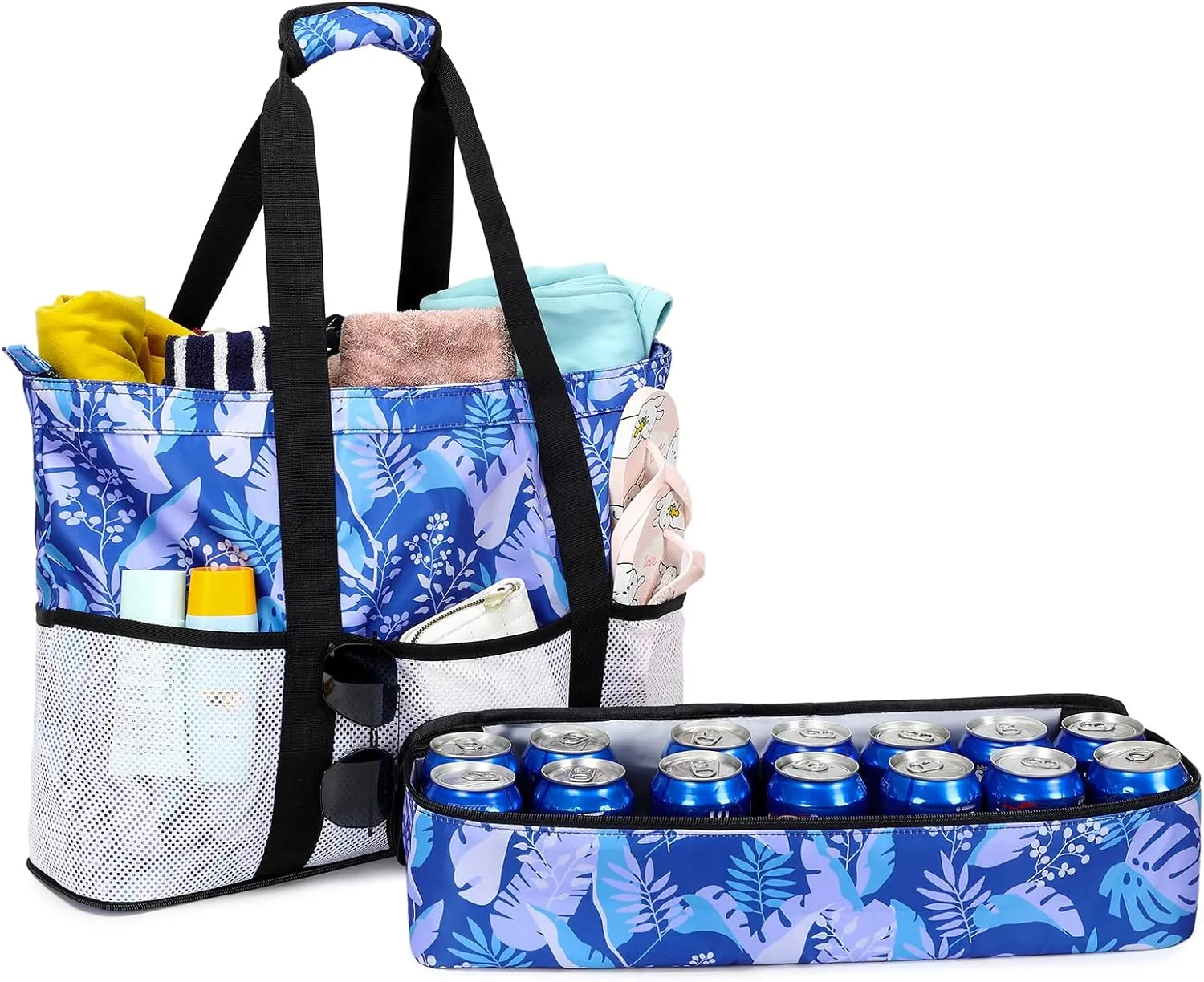 Octsky Beach Bags with Cooler Women Beach Tote Bag Waterproof Sandproof Zipper Large Pool Bag 9 Pockets