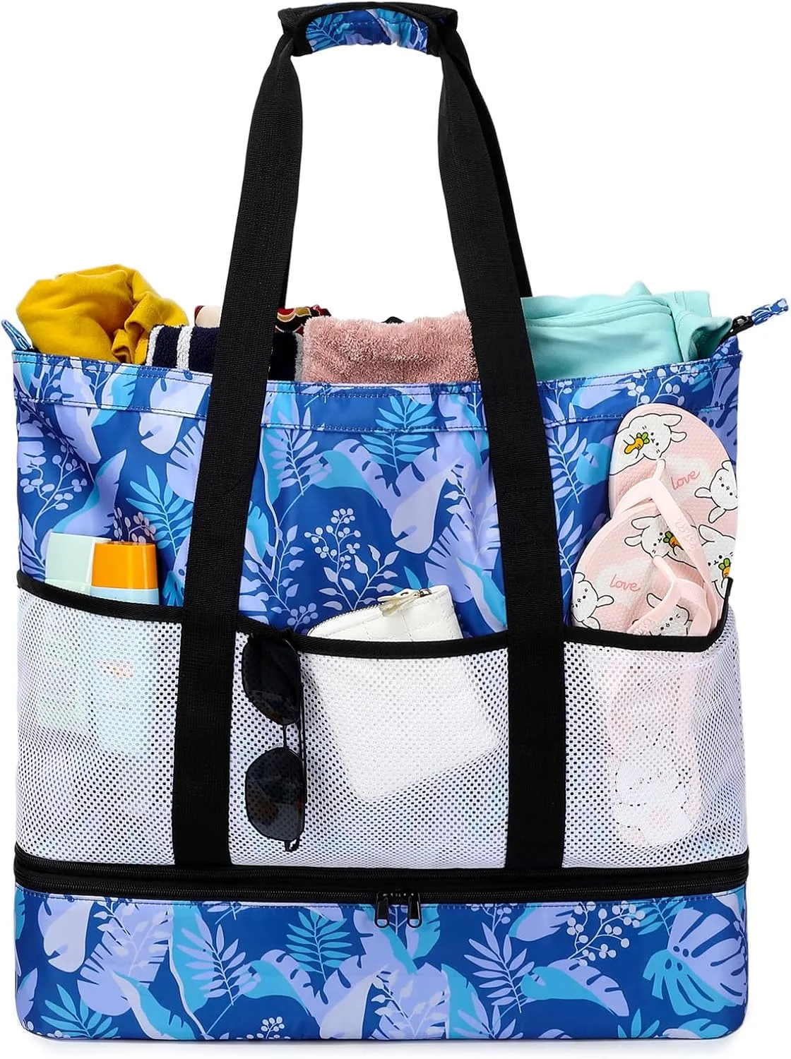 Octsky Beach Bags with Cooler Women Beach Tote Bag Waterproof Sandproof Zipper Large Pool Bag 9 Pockets