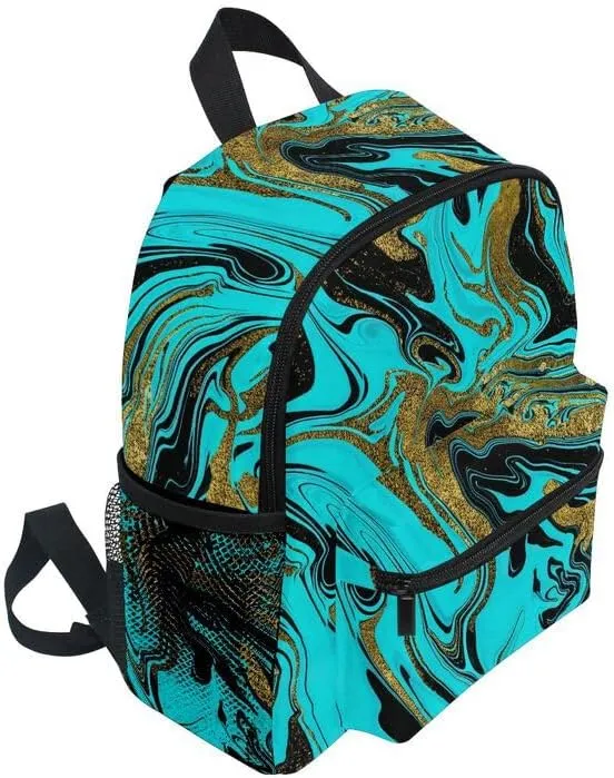 ODAWA Back Pack for Kids Flowing Turquoise Black Marble Elementary