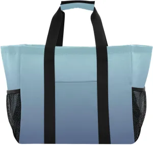 ODAWA Waterproof Sandproof Blue Gradient Beach Tote Bag for Grocery Shopping and Travel, Washable Tote for Pool and Vacation