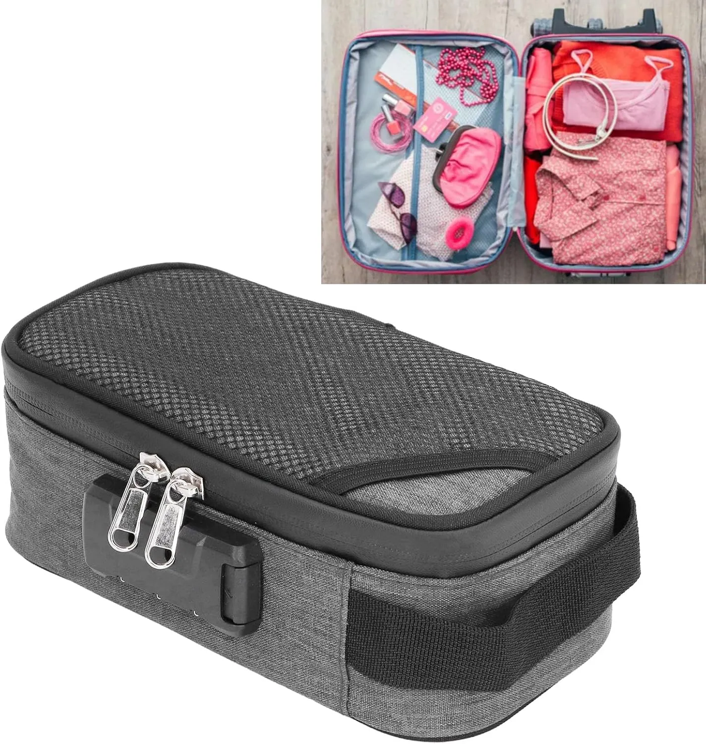 Odor Proof Pouch Organizer, Code Lock Design Smell Proof Container Portable Easy Using for Travel (Gray)