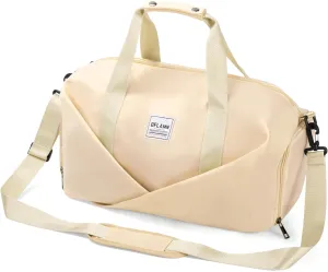 Oflamn Gym Bag for Women Men, Travel Duffle Bag, Sports Tote Gym Bag with Shoe Compartment & Wet Pocket & Trolley Sleeve, Weekender Overnight Bag for Travel Gym Yoga Hospital (Beige)