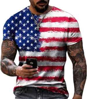 Oiefeen American Flag Print Men's Short Sleeve T-Shirt