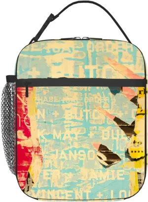 Old grunge ripped torn vintage collage colorful street posters creased Insulated Iunch Bag for Men Woman Large Portable Waterproof Reusable Thermal Lunch Box with Pockets for Work Travel Picnic