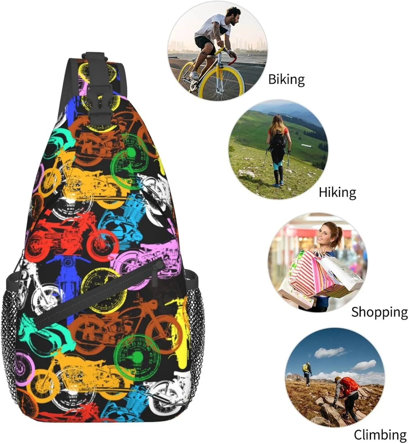 Old Motorcycle Impressive Chest Sling Bag Crossbody Shoulder Backpack Bag Gym Cycling Travel Hiking Daypack Cross Bag