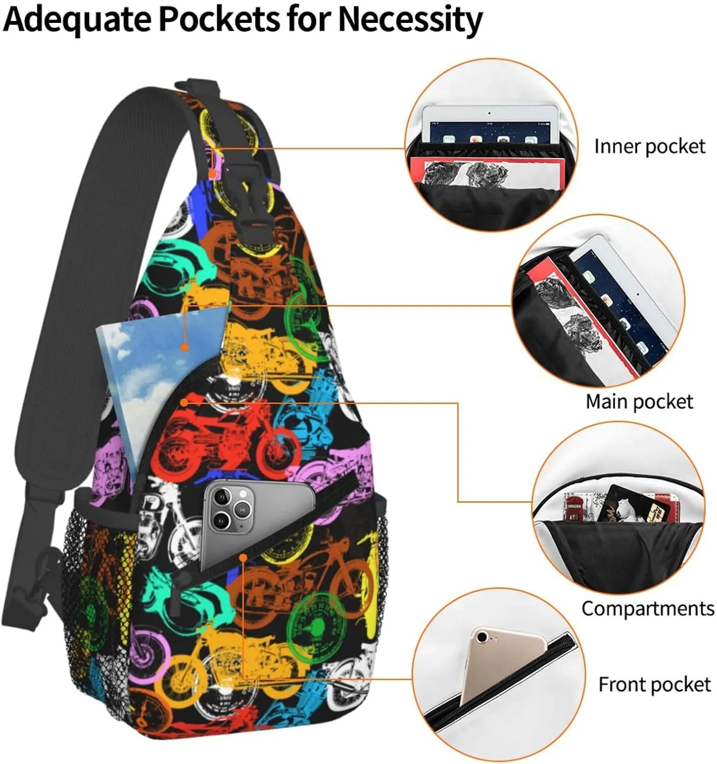 Old Motorcycle Impressive Chest Sling Bag Crossbody Shoulder Backpack Bag Gym Cycling Travel Hiking Daypack Cross Bag