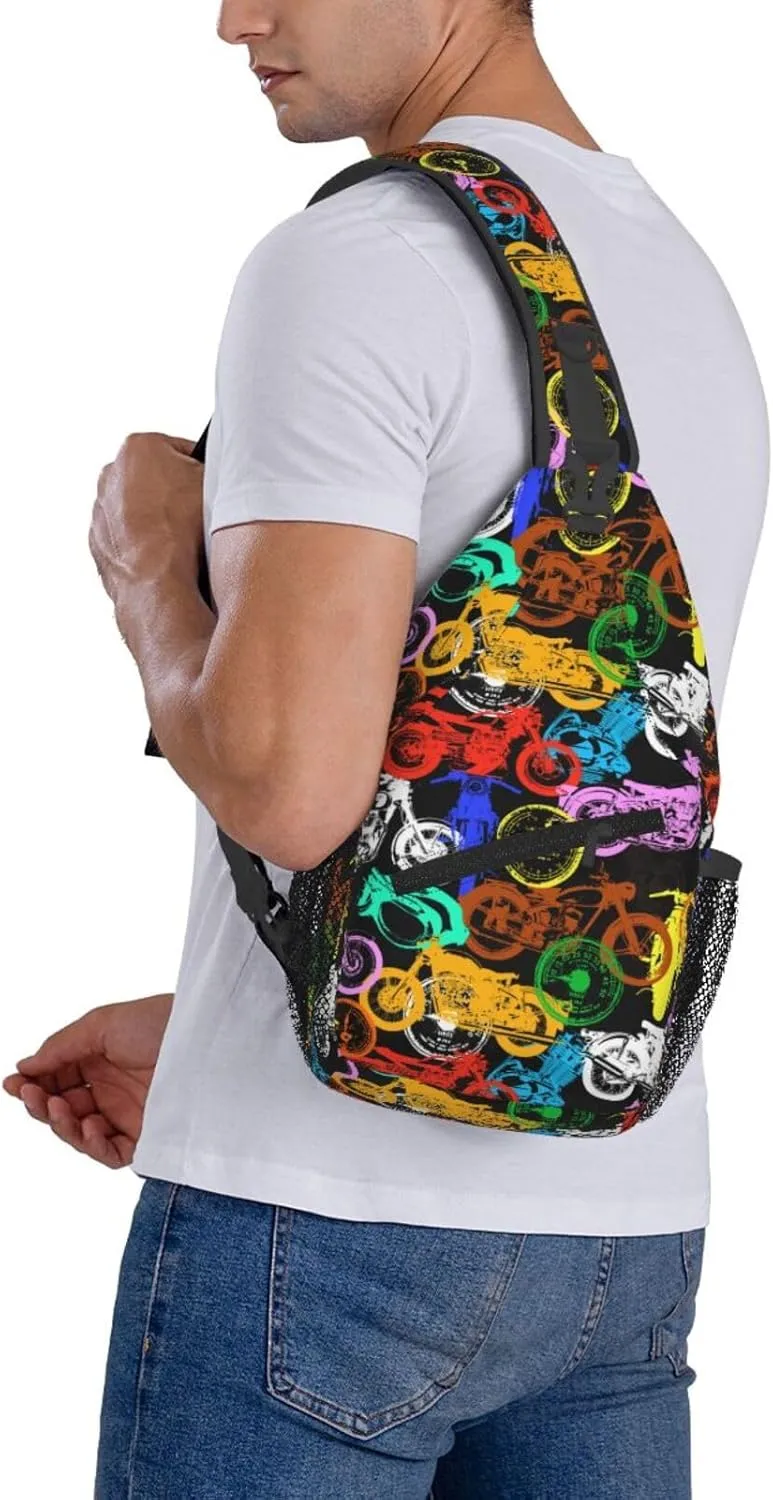 Old Motorcycle Impressive Chest Sling Bag Crossbody Shoulder Backpack Bag Gym Cycling Travel Hiking Daypack Cross Bag