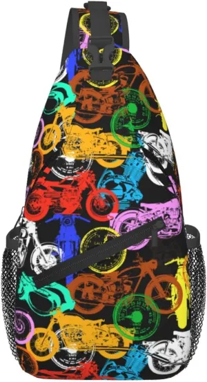 Old Motorcycle Impressive Chest Sling Bag Crossbody Shoulder Backpack Bag Gym Cycling Travel Hiking Daypack Cross Bag