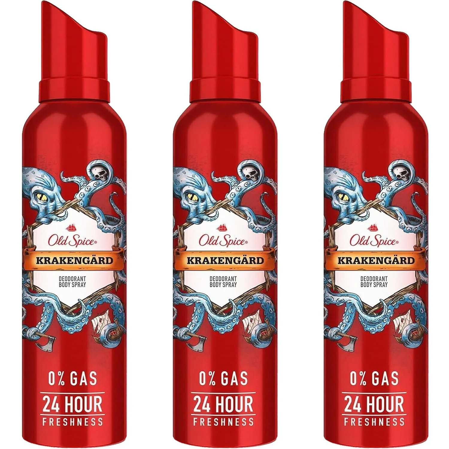 Old Spice Krakengard Deodorant Body Spray, 24-Hour Long-Lasting Freshness, Gas-Free Body Mist Antiperspirant Spray, 4.73 Ounces (Pack of 3)
