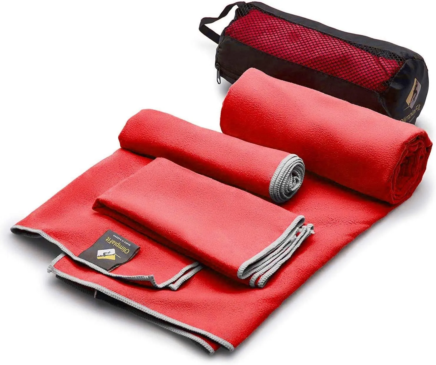 OlimpiaFit Quick Dry Towel - 3 Size Pack of Lightweight Microfiber Travel Towels w/Bag - Fast Drying Towel Set for Camping, Beach, Gym, Backpacking, Sports, Yoga & Swim Use