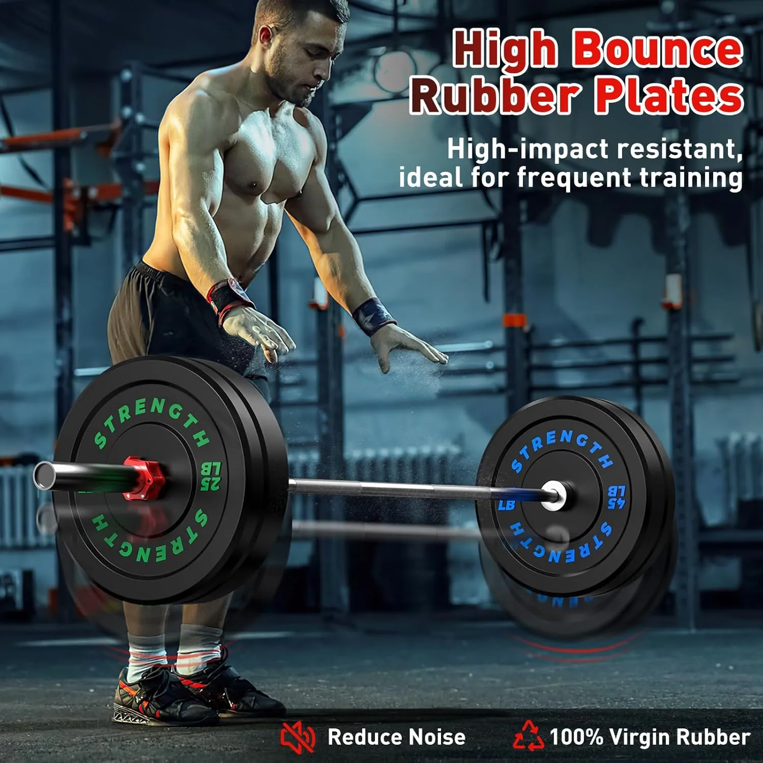 Olympic Rubber Bumper Weight Set - 2 Inch Barbell Plates for Home Gym Strength Training
