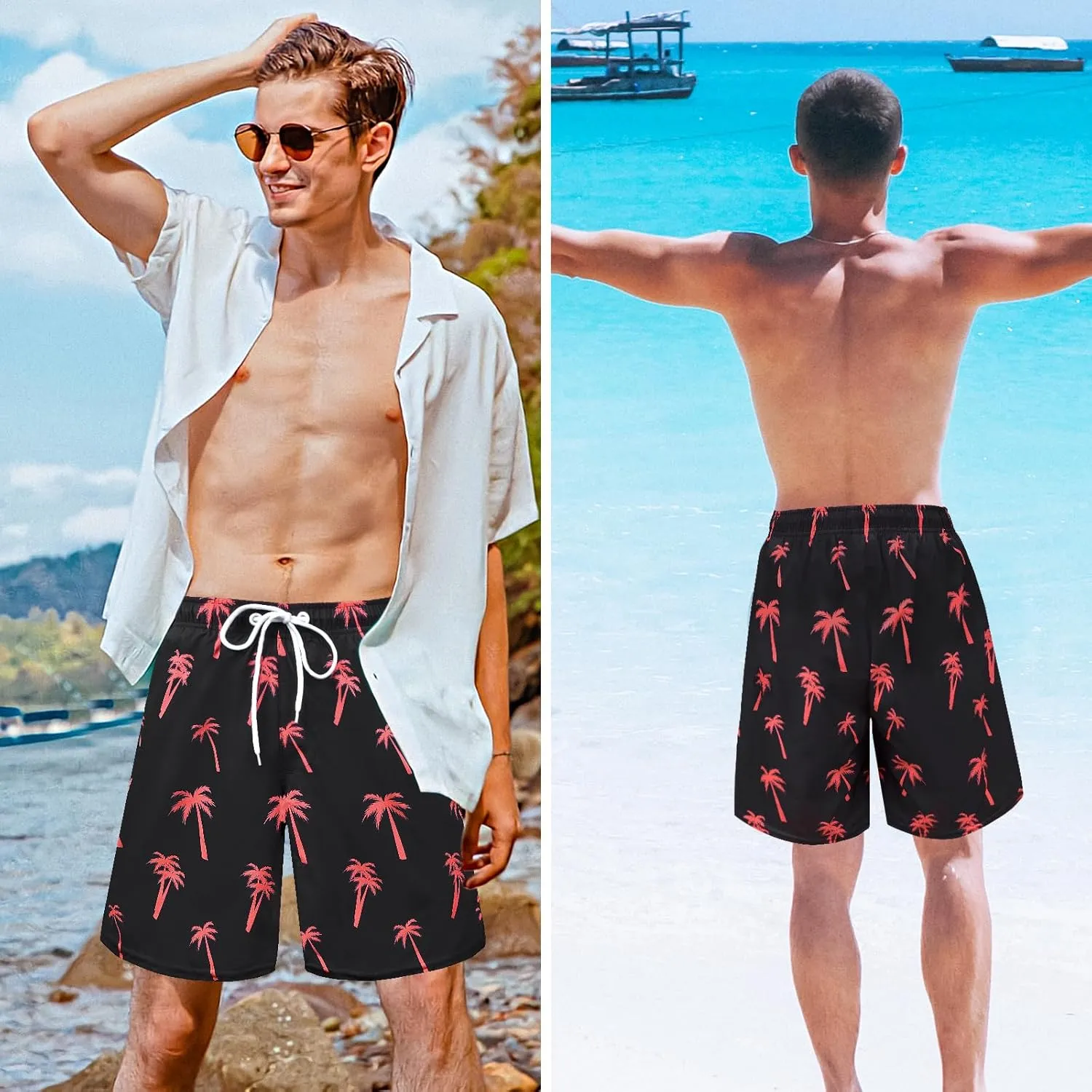 OlyPegic Men's Swim Trunks with Compression Liner Board Beach Shorts Quick Dry Swim Shorts Bathing Suits with Zipper Pock