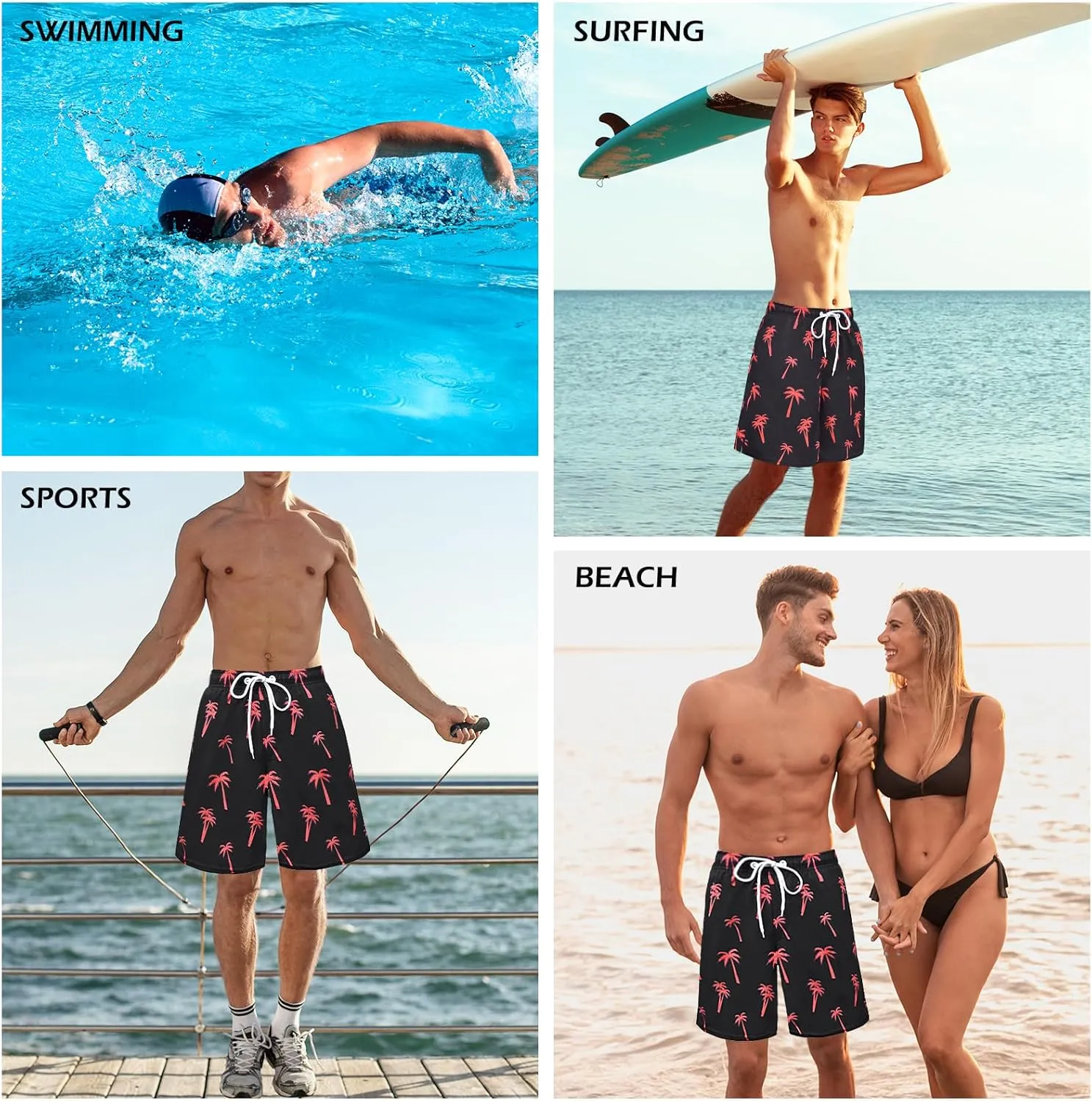 OlyPegic Men's Swim Trunks with Compression Liner Board Beach Shorts Quick Dry Swim Shorts Bathing Suits with Zipper Pock