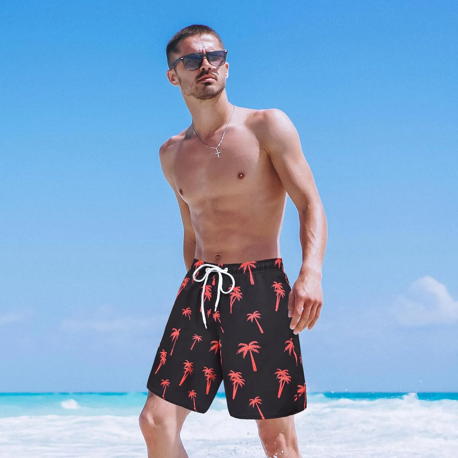 OlyPegic Men's Swim Trunks with Compression Liner Board Beach Shorts Quick Dry Swim Shorts Bathing Suits with Zipper Pock