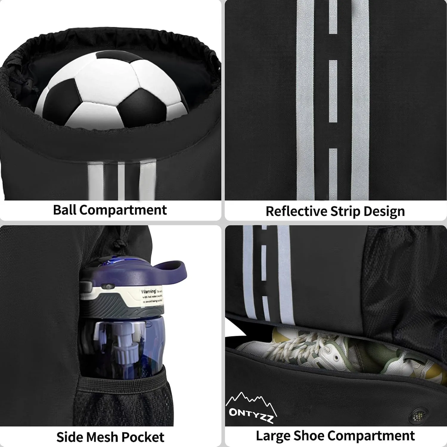 ONTYZZ Sports Backpack with Drawstring Closure Basketball Backpack with Shoe Compartment Swim Beach Bag
